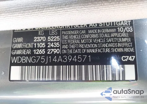 2004 Mercedes-Benz S 500 z USA, uszkodzony, nr VIN WDBNG75J14A394571